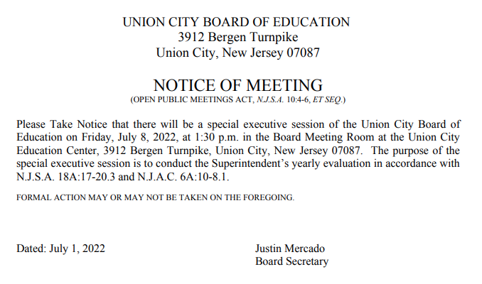Special Executive Session Scheduled For Friday July 8, 2022 at 1:30 PM