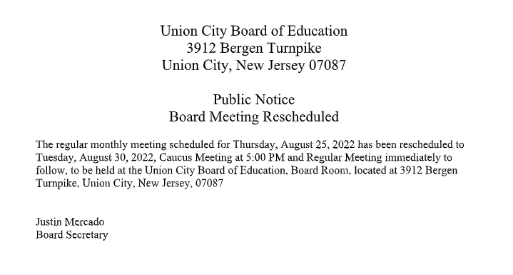 Board Meeting Rescheduled To August 30, 2022