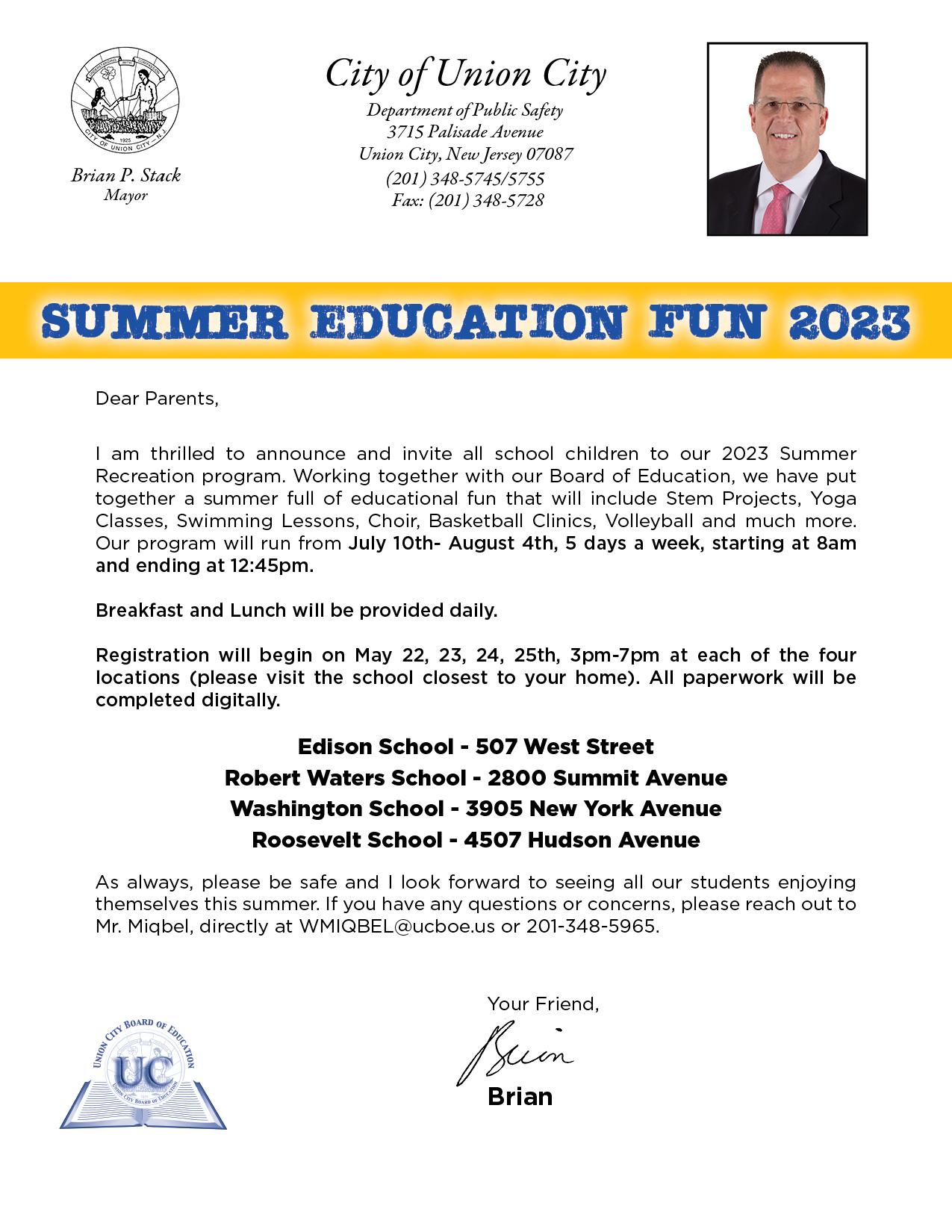 The 2023 Union City Summer Recreation Program