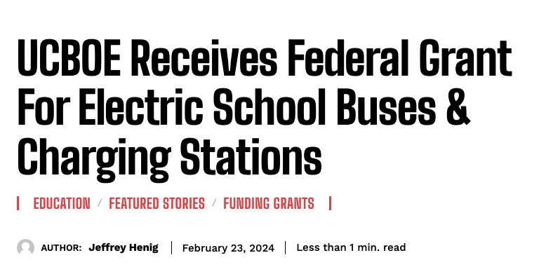 UCBOE Receives Federal Grant For Electric School Buses & Charging Stations